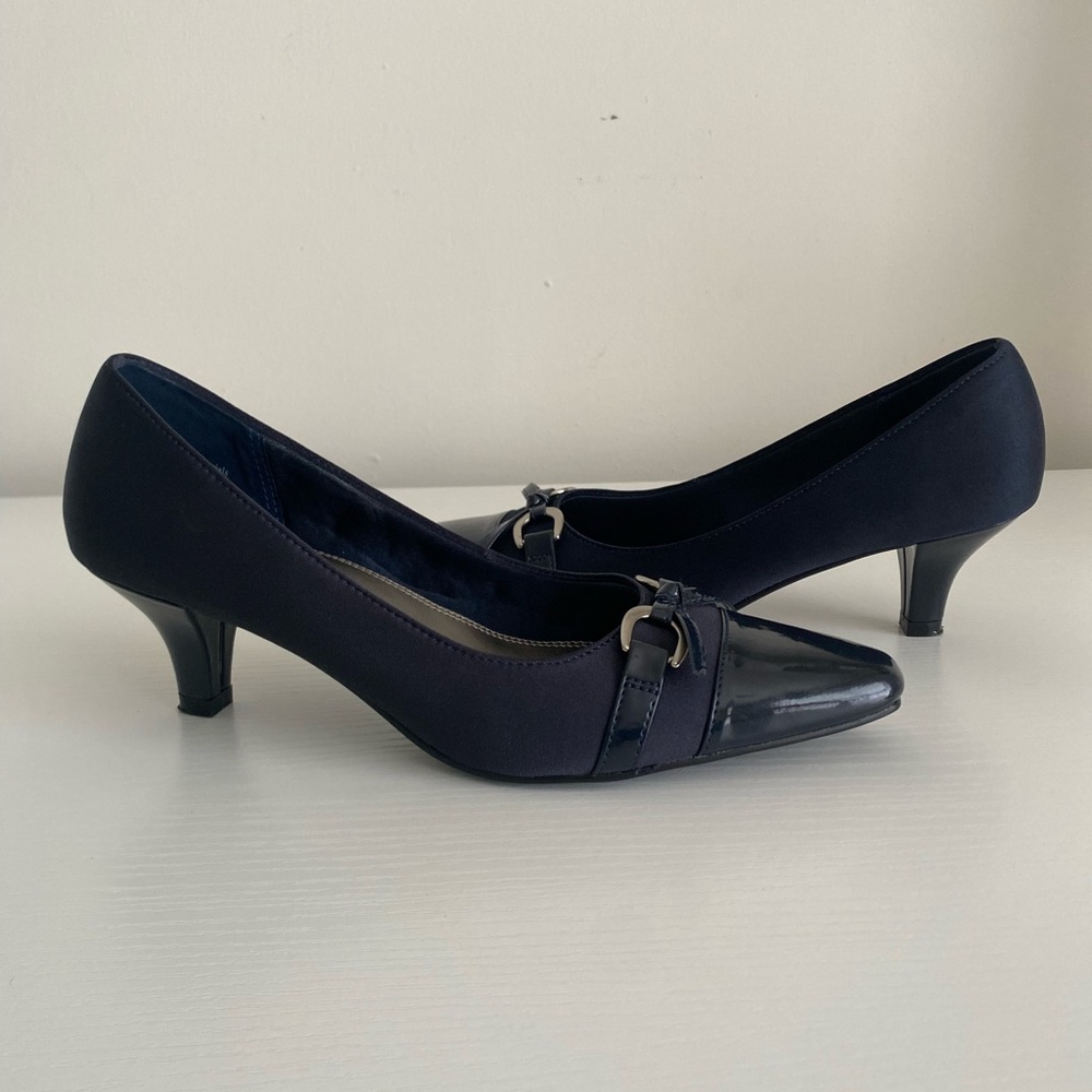 Kelly & Katie Navy Blue Kitten Heels with Buckle Detail